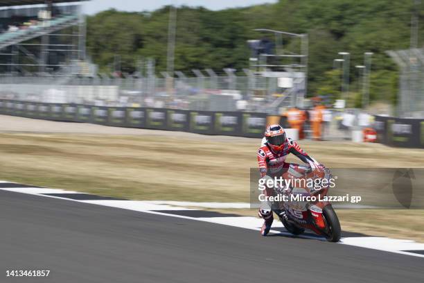 Jake Dixon of Great Britain and GasGas Aspar Team heads down a straight during the MotoGP of Great Britain - Race at Silverstone Circuit on August...