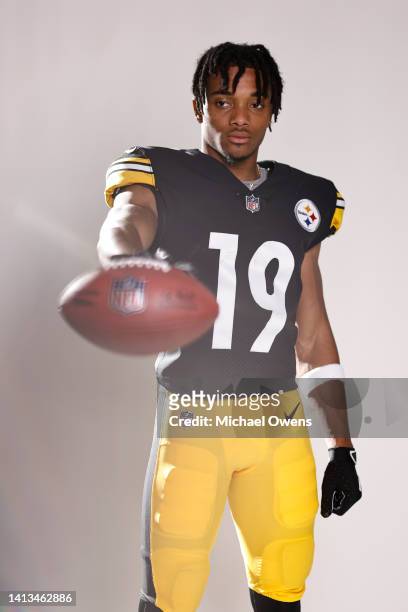 Calvin Austin III of the Pittsburgh Steelers poses for a portrait during the NFLPA Rookie Premiere on May 21, 2022 in Los Angeles, California