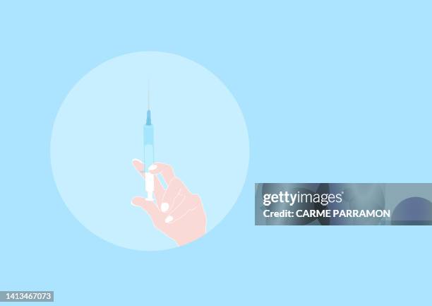 a hand with a syringe. intravenous or injectable chemotherapy - iv infusion stock illustrations