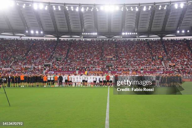 Roma players presentation prior the pre-season friendly match between AS Roma and Shakhtar Donetsk at Olimpico Stadium on August 07, 2022 in Rome,...