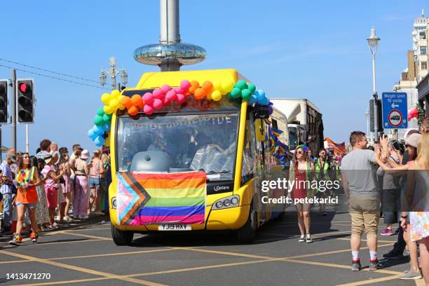 30th anniversary brighton and hove lgbtq+ community parade brighton - party bus stock pictures, royalty-free photos & images