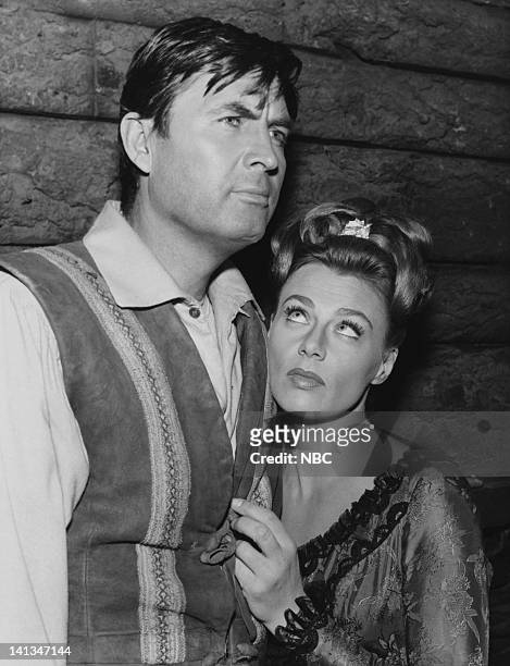 The Search" Episode 24 -- Aired -- Pictured: Fess Parker as Daniel Boone, Nita Talbot as Sylvie Du Marais -- Photo by: NBCU Photo Bank