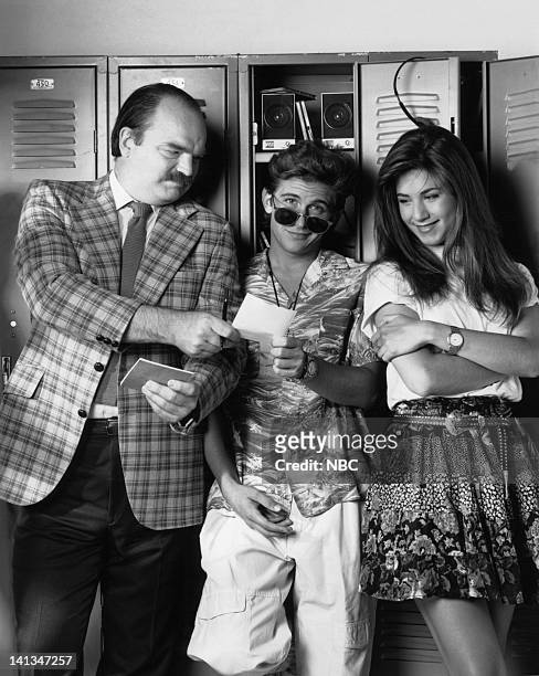Pictured: Richard Riehle as Principal Ed Rooney, Charlie Schlatter as Ferris Bueller, Jennifer Aniston as Jeannie Bueller -- Photo by: Alice S....