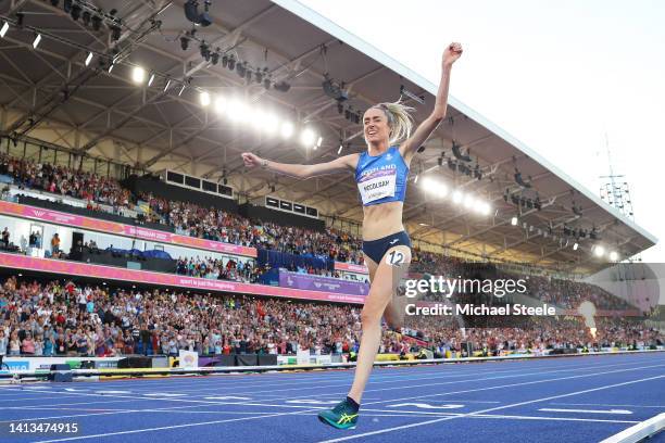 Eilish McColgan of Team Scotland celebrates winning the silver medal in the Women's 5000m Final on day ten of the Birmingham 2022 Commonwealth Games...