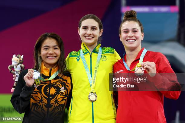 Silver medalist, Nur Dhabitah Binti Sabri of Team Malaysia, Gold medalist, Maddison Keeney of Team Australia and Bronze medalist, Mia Jolie Doucet...