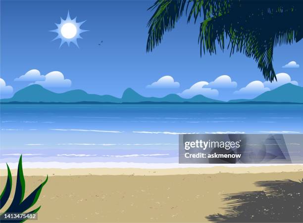 beach landscape - palm tree shadow stock illustrations