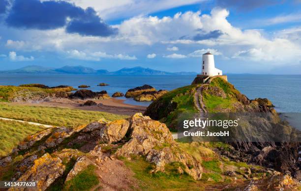 twr mawr sull'isola di llanddwyn, anglesey - anglesey galles foto e immagini stock