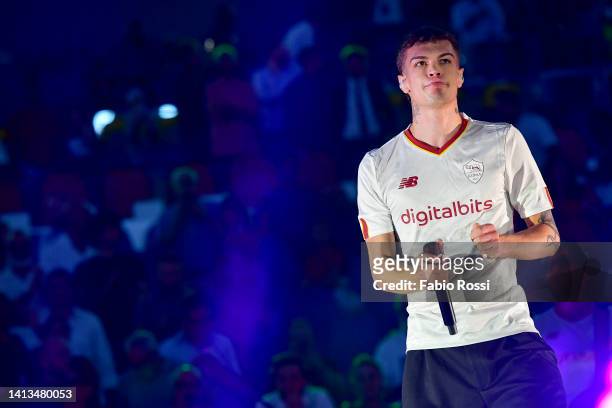 The singer Blanco performance during the pre-season friendly match between AS Roma and Shakhtar Donetsk at Olimpico Stadium on August 07, 2022 in...