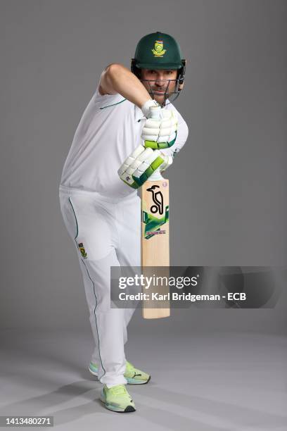 Dean Elgar of South Africa poses during a portrait session at The Spitfire Ground on August 07, 2022 in Canterbury, England.