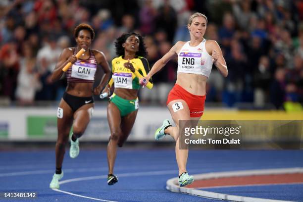 Jessie Knight of Team England competes during the Women's 4 x 400m Relay - Final on day ten of the Birmingham 2022 Commonwealth Games at Alexander...