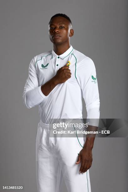 Kagiso Rabada of South Africa poses during a portrait session at The Spitfire Ground on August 07, 2022 in Canterbury, England.