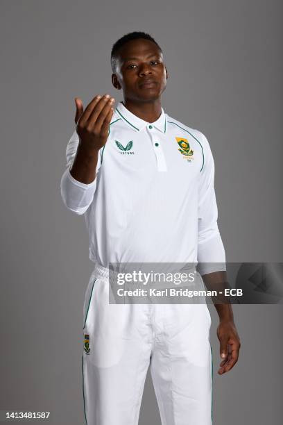 Kagiso Rabada of South Africa poses during a portrait session at The Spitfire Ground on August 07, 2022 in Canterbury, England.