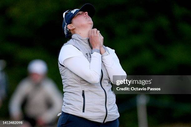 Ashleigh Buhai of South Africa celebrates after her putt shot on the 18th hole in the third Play Off for winning the AIG Women's Open during Day Four...