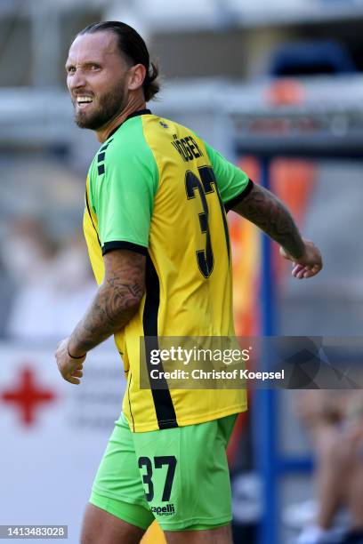 Marco Hoeger of Waldhof Mannheim looks on during the 3. Liga match between SC Verl and Waldhof Mannheim at Home Deluxe Arena on August 07, 2022 in...