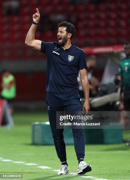 Frosinone Calcio coach Fabio Grosso issues instructions to his players during the Coppa Italia match between AC Monza and Frosinone Calcio at Stadio...