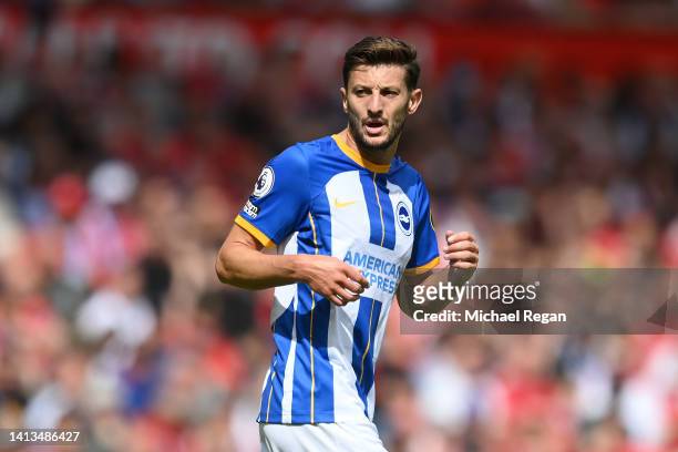 Adam Lallana of Brighton in action during the Premier League match between Manchester United and Brighton & Hove Albion at Old Trafford on August 07,...