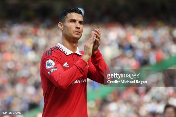 Cristiano Ronaldo of Manchester United in action during the Premier League match between Manchester United and Brighton & Hove Albion at Old Trafford...