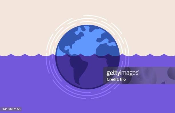 ilustrações, clipart, desenhos animados e ícones de fundo do globo flutuante de água da mudança climática - derretendo