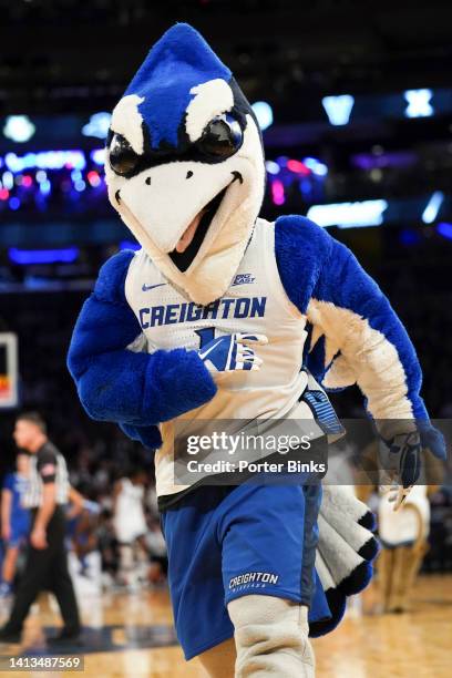 The Creighton Bluejays mascot during the championship game of the 2022 Big East Men's Basketball Tournament between the Creighton Bluejays and the...