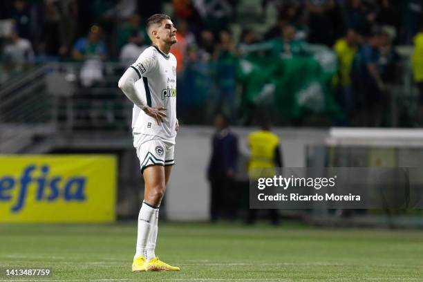 Pedro Raul of Goias reacts after losing the match between Palmeiras and Goias as part of Brasileirao Series A 2022 at Allianz Parque on August 07,...