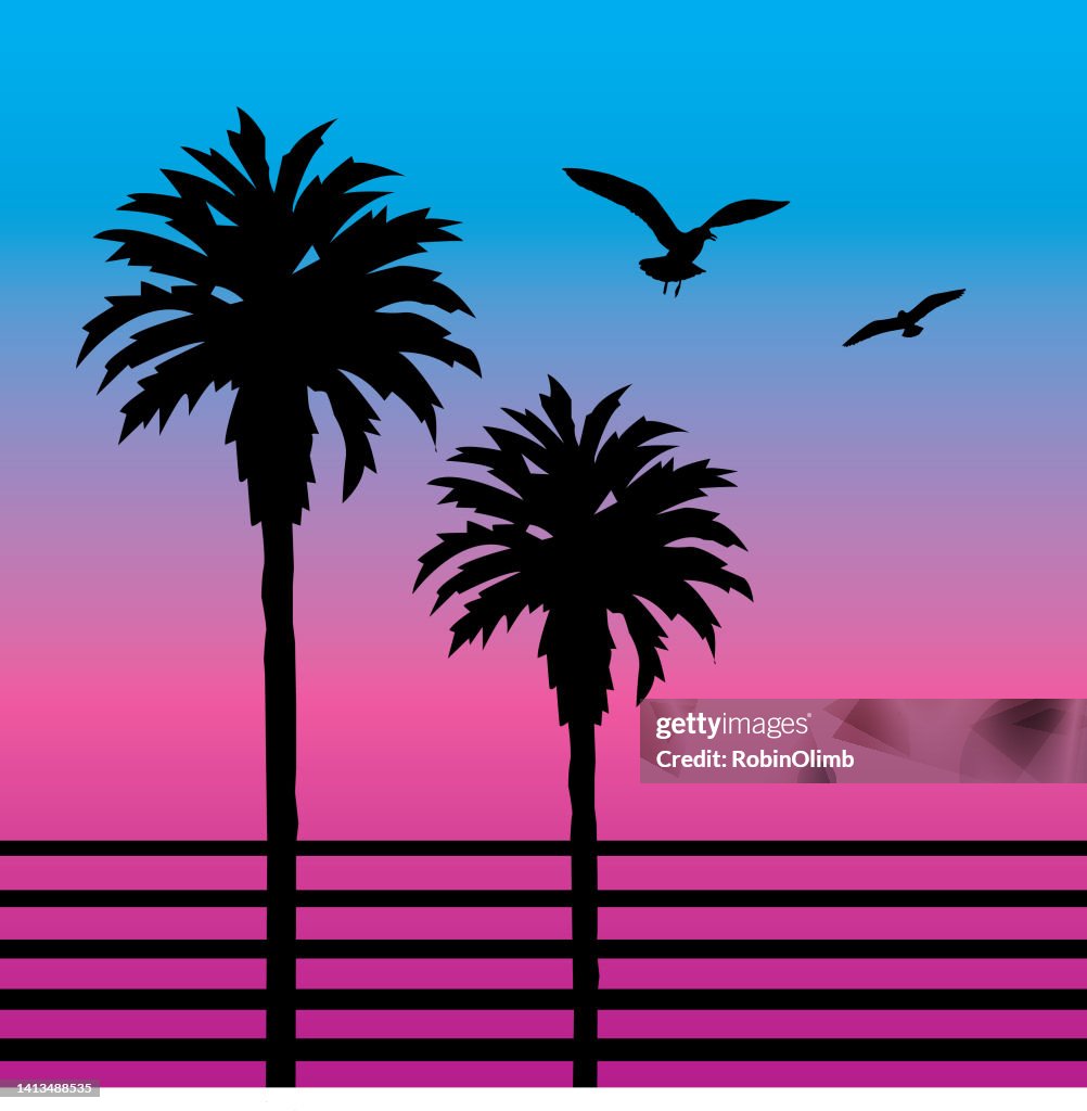 Square Retro Palm Trees Sunset