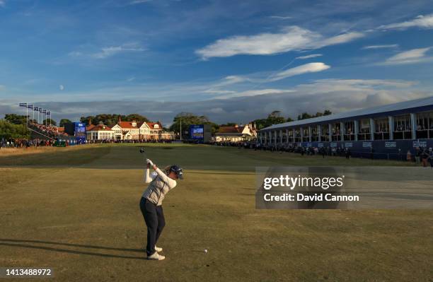 Ashleigh Buhai of South Africa plays her second shot on the first extra hole in the play-off in the final round of the AIG Women's Open at Muirfield...