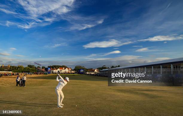 In Gee Chun of South Korea plays her second shot on the first extra hole in the play-off in the final round of the AIG Women's Open at Muirfield on...