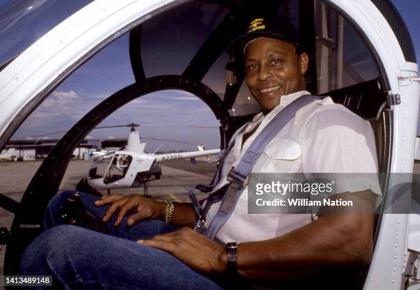 American actor and director Roger E. Mosley , sits in his helicopter in August 1992 in Silverlake, California. Mosley played the helicopter pilot...