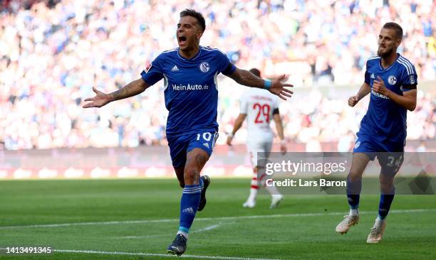 Rodrigo Zalazar of Schalke celebrates after an offside goal during the Bundesliga match between 1. FC Köln and FC Schalke 04 at RheinEnergieStadion...