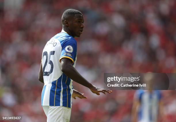 Moises Caicedo of Brighton during the Premier League match between Manchester United and Brighton & Hove Albion at Old Trafford on August 07, 2022 in...