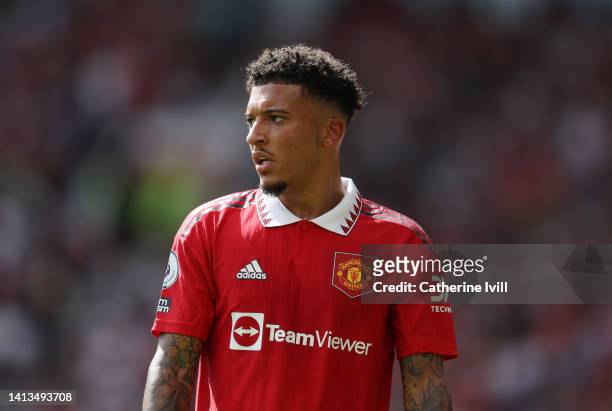 Jadon Sancho of Manchester United during the Premier League match between Manchester United and Brighton & Hove Albion at Old Trafford on August 07,...
