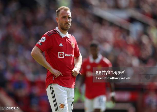 Christian Eriksen of Manchester United during the Premier League match between Manchester United and Brighton & Hove Albion at Old Trafford on August...