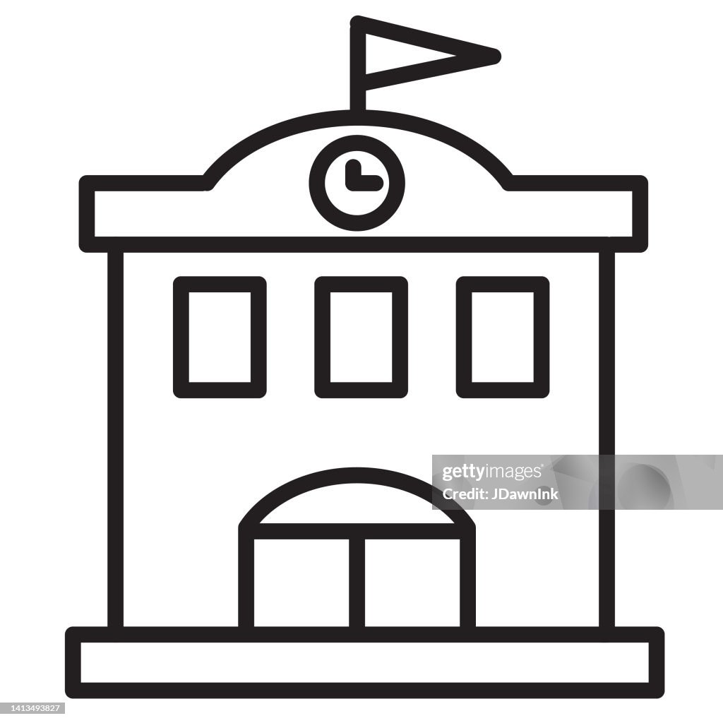Back to School front of School building icon - editable stroke
