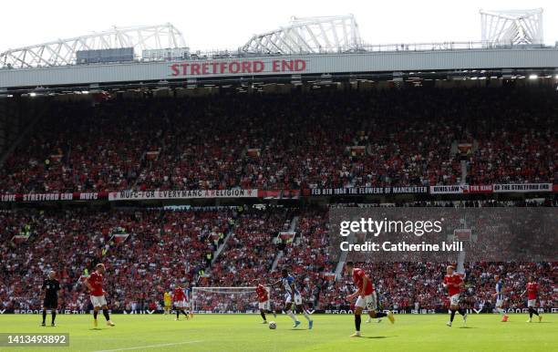 General view inside the stadium during the Premier League match between Manchester United and Brighton & Hove Albion at Old Trafford on August 07,...