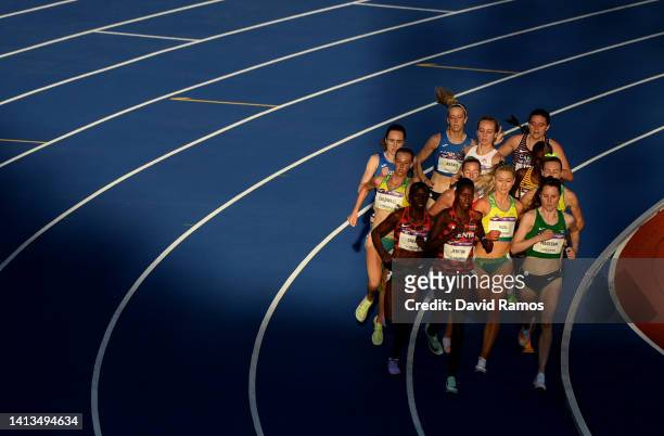 Athletes compete during the Women's 1500m Final on day ten of the Birmingham 2022 Commonwealth Games at Alexander Stadium on August 07, 2022 on the...