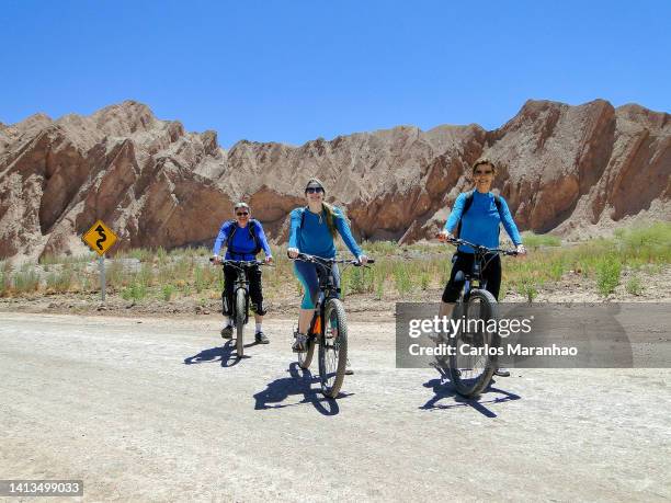 bicycle tourists in the atacama desert - região de antofagasta imagens e fotografias de stock