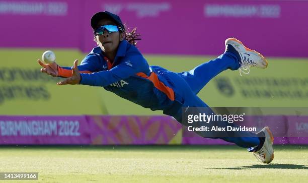 Jemimah Rodrigues of Team India drops a catch to dismiss Jess Jonassen of Team Australia during the Cricket T20 - Gold Medal match between Team...