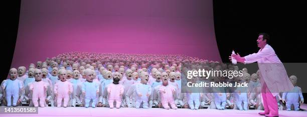 Regis Mengus as The Husband with artists of the companyin Glyndebourne's production of Poulenc's Les Mamelles de Tiresias, part of the Poulenc Double...