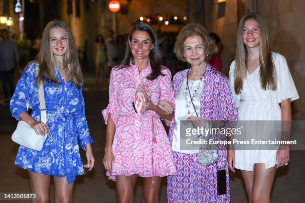 Princess Leonor, Queen Letizia, Queen Sofia and Infanta Sofia leave a restaurant specializing in modern food where they enjoyed an intimate dinner,...
