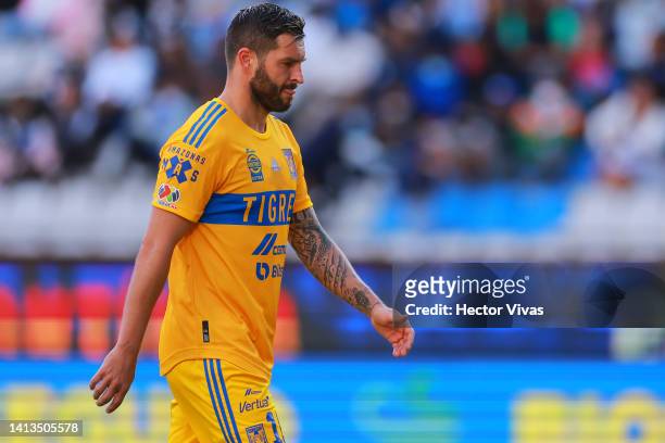 Andre Pierre Gignac of Tigres reacts during the 7th round match between Pachuca and Tigres UANL as part of the Torneo Apertura 2022 Liga MX at...