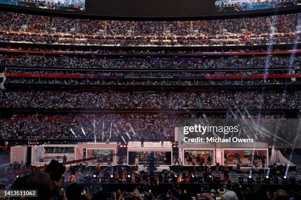 Dr. Dre and Snoop Dogg perform at the halftime show during the NFL Super Bowl 56 football game, at SoFi Stadium on February 13, 2022 in Inglewood,...