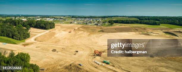 aerial panorama of land graded for construction in wisconsin - grading stock pictures, royalty-free photos & images