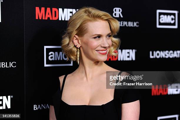 Actress January Jones arrives at the Premiere of AMC's "Mad Men" Season 5 at ArcLight Cinemas on March 14, 2012 in Hollywood, California.