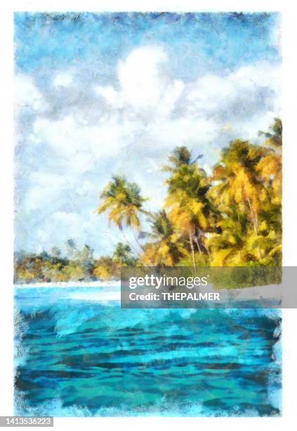 caribbean beach - digital photo manipulation - istock images stock illustrations