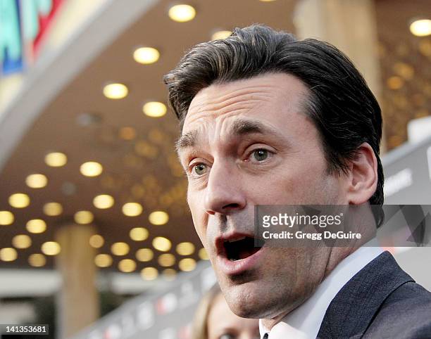 Actor Jon Hamm arrives at AMC's "Mad Men" Season 5 Premiere at ArcLight Cinemas Cinerama Dome on March 14, 2012 in Hollywood, California.