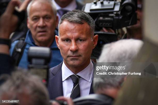 Ryan Giggs arrives at Manchester's Minshull Street Crown Court with his legal team on August 08, 2022 in Manchester, England. The former Manchester...