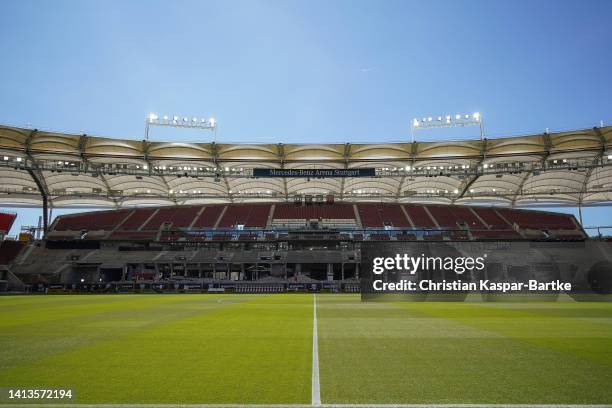 General view inside the stadium prior to the Bundesliga match between VfB Stuttgart and RB Leipzig at Mercedes-Benz Arena on August 07, 2022 in...