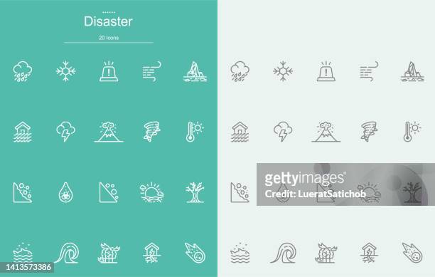 disaster line icons - active volcano stock illustrations