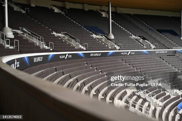 General view inside of the Helsinki Olimpic Stadium ahead of the UEFA Super Cup Final 2022, to be played on August 10th between Real Madrid and...