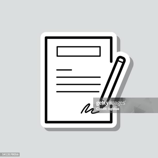 contract. icon sticker on gray background - signing will stock illustrations